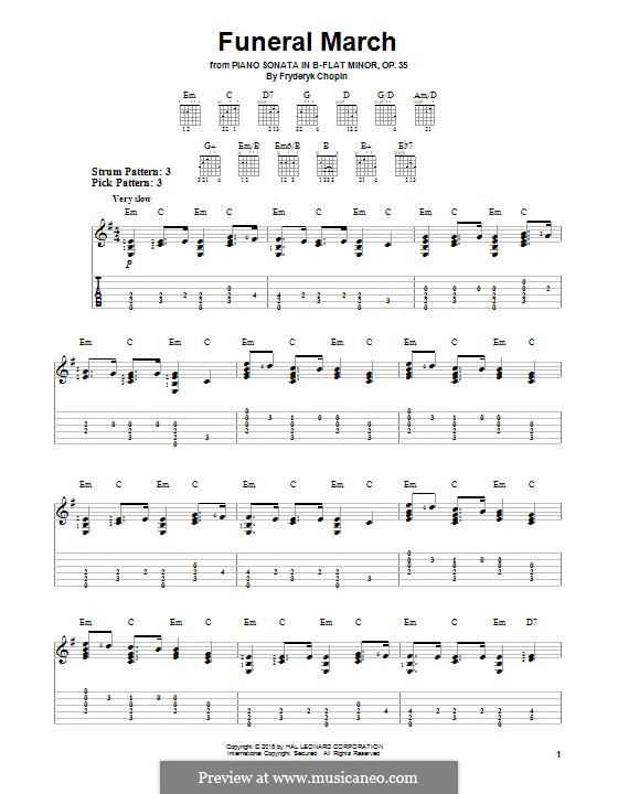 Соната для фортепиано No.2 си-бемоль минор, Op.35: Movement III, for easy guitar with tab by Фредерик Шопен