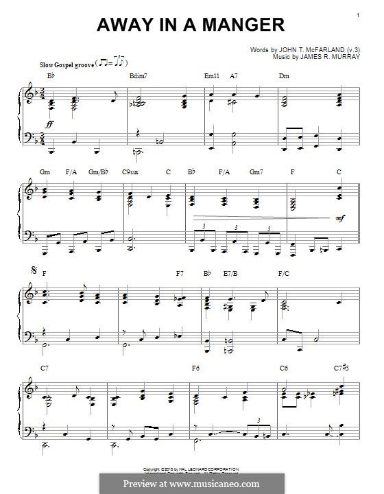 Away in a Manger (Printable Scores): Для фортепиано by Джеймс Р. Мюррей