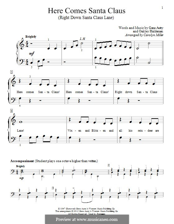 Piano version: For a single performer (Carpenters) by Gene Autry, Oakley Haldeman