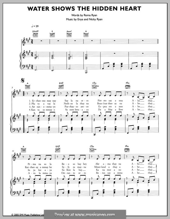Water Shows the Hidden Heart: Для голоса и фортепиано (или гитары) by Enya, Nicky Ryan