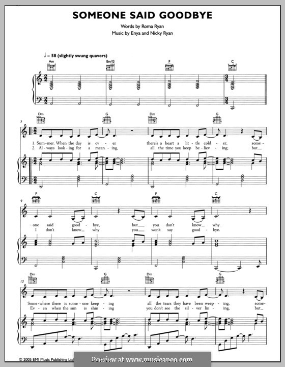 Someone Said Goodbye: Для голоса и фортепиано (или гитары) by Enya, Nicky Ryan