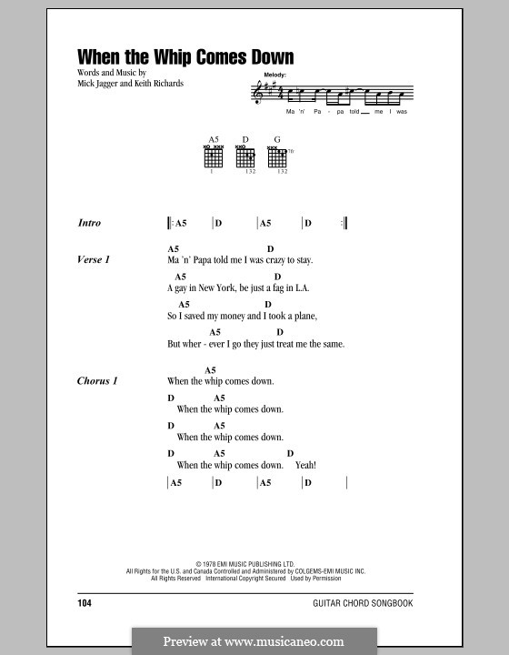 When the Whip Comes Down (The Rolling Stones): Текст, аккорды by Keith Richards, Mick Jagger