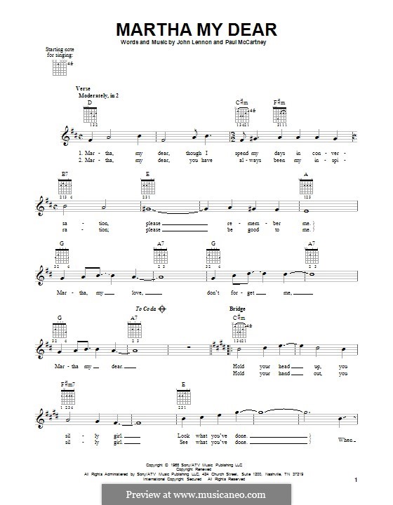 Martha My Dear (The Beatles): Гитарная табулатура by John Lennon, Paul McCartney