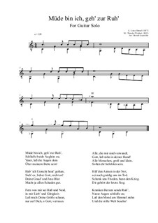 Müde bin ich, geh zur Ruh': For guitar solo by Theodor Fliedner