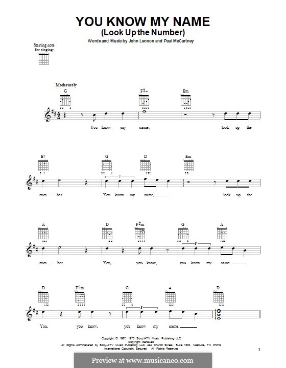 You Know My Name (Look Up the Number): Гитарная табулатура by John Lennon, Paul McCartney