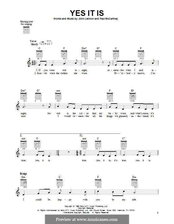 Yes It Is (The Beatles): Гитарная табулатура by John Lennon, Paul McCartney