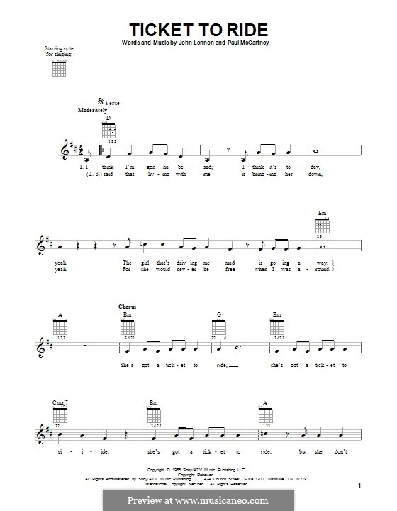 Ticket to Ride (The Beatles): Гитарная табулатура by John Lennon, Paul McCartney