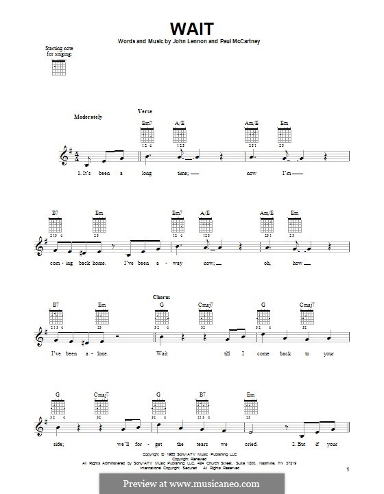 Wait (The Beatles): Гитарная табулатура by John Lennon, Paul McCartney