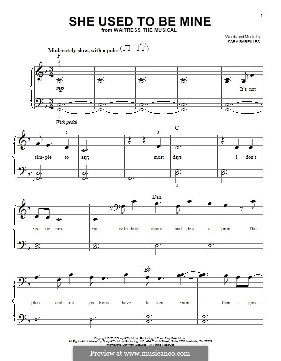 She Used To Be Mine (from Waitress): Для фортепиано by Sara Bareilles
