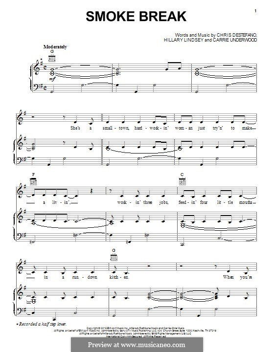 Smoke Break: Для голоса и фортепиано (или гитары) by Hillary Lindsey, Chris Destefano, Carrie Underwood