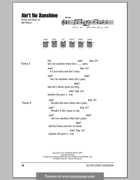 Ain't No Sunshine: Текст, аккорды by Bill Withers