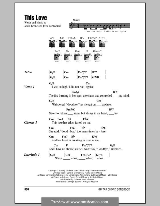 This Love (Maroon 5): Текст, аккорды by Adam Levine, Jesse Carmichael