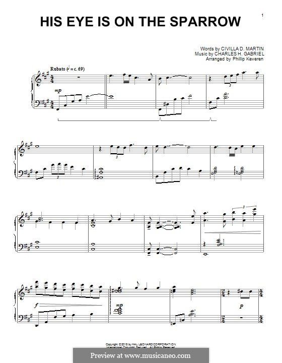 His Eye Is on the Sparrow (Ethel Waters): Для фортепиано by Charles Hutchinson Gabriel
