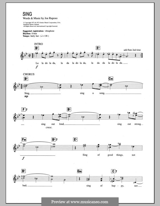 Sing (The Carpenters): Для клавишного инструмента by Joe Raposo