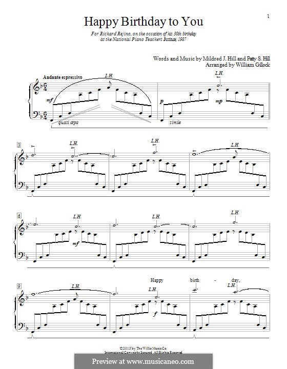 С днем рождения тебя: Для фортепиано by Милдред  Хилл