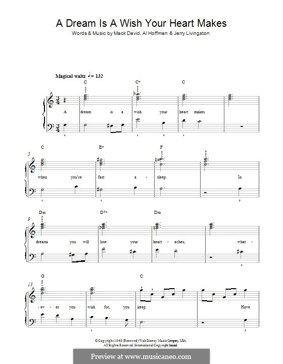A Dream Is a Wish Your Heart Makes (from Disney's Cinderella): Для фортепиано by Al Hoffman, Jerry Livingston, Mack David