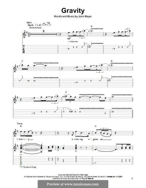 Gravity: Гитарная табулатура by John Mayer