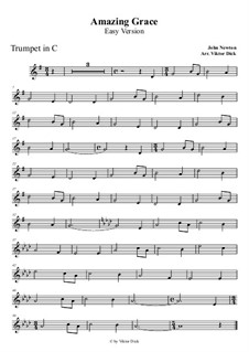 О, благодать, для одного инструмента: For trumpet in C (easy version) by folklore