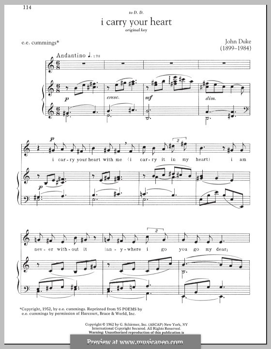 I Carry Your Heart: Для голоса и фортепиано by John Duke