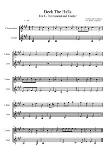 Deck the Hall: For C-instrument guitar (A Major) by folklore