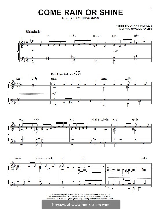 Come Rain or Come Shine: Для фортепиано by Harold Arlen