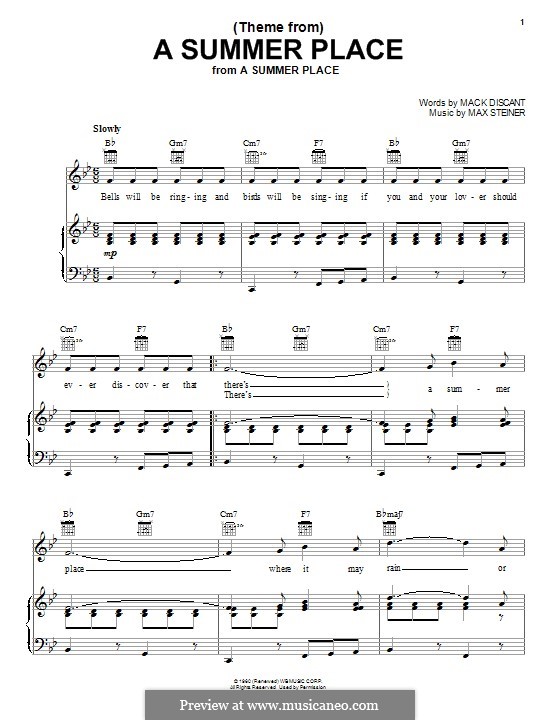 Theme from A Summer Place: Для голоса и фортепиано (или гитары) by Max Steiner