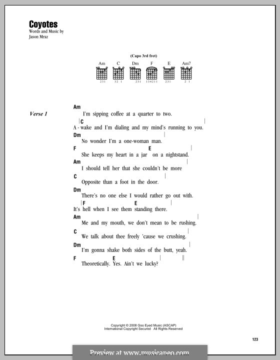 Coyotes: Текст, аккорды by Jason Mraz
