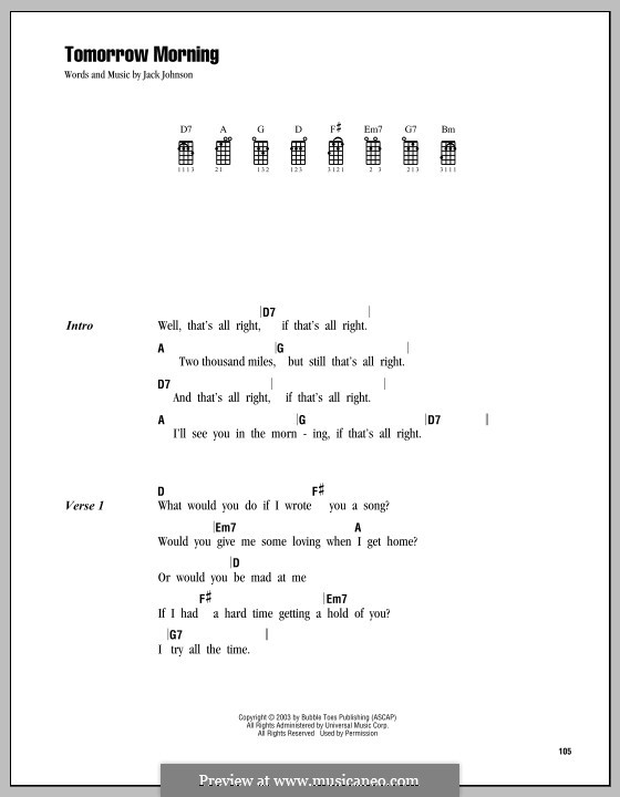 Tomorrow Morning: Для укулеле by Jack Johnson