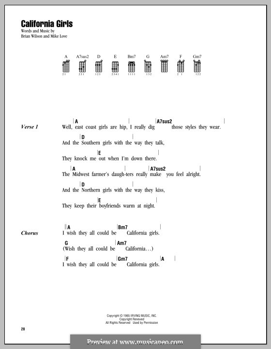 California Girls (The Beach Boys): Для укулеле by Brian Wilson, Mike Love