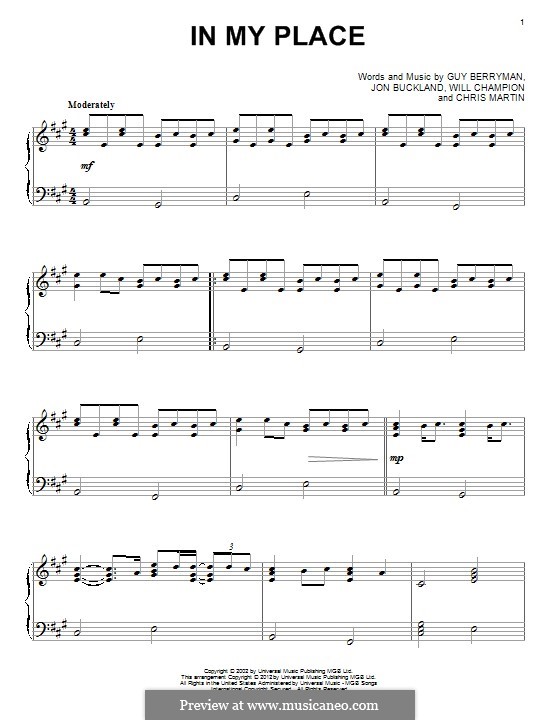 In My Place (Coldplay): Для фортепиано by Chris Martin, Guy Berryman, Jonny Buckland, Will Champion