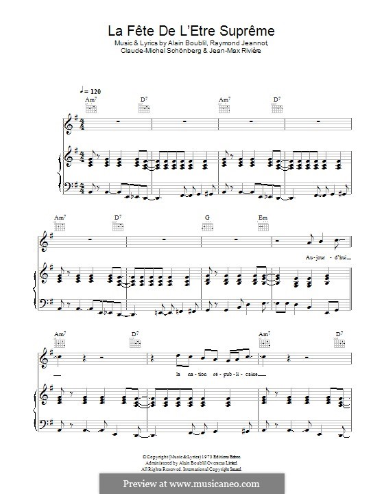 La Fete de L'Etre Supreme: Для голоса и фортепиано (или гитары) by Claude-Michel Schönberg