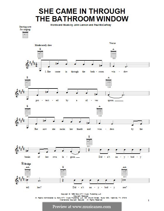 She Came in Through the Bathroom Window (The Beatles): Гитарная табулатура by John Lennon, Paul McCartney
