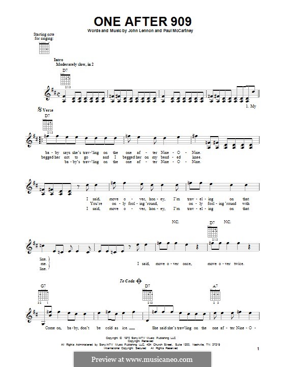 One After 909 (The Beatles): Гитарная табулатура by John Lennon, Paul McCartney