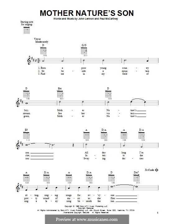 Mother Nature's Son (The Beatles): Гитарная табулатура by John Lennon, Paul McCartney