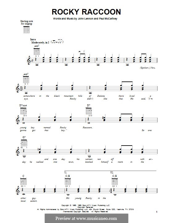 Rocky Raccoon (The Beatles): Гитарная табулатура by John Lennon, Paul McCartney