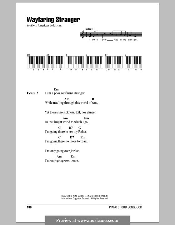 Wayfaring Stranger: Текст, аккорды by folklore