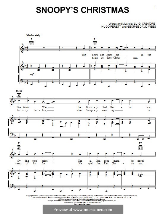 Snoopy's Christmas (Hugo Peretti): Для голоса и фортепиано (или гитары) by George David Weiss, Luigi Creatore