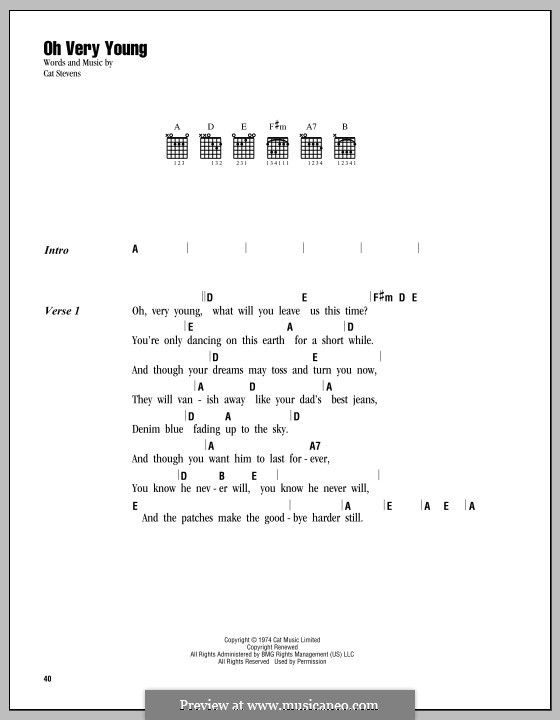 Oh Very Young: Текст, аккорды by Cat Stevens