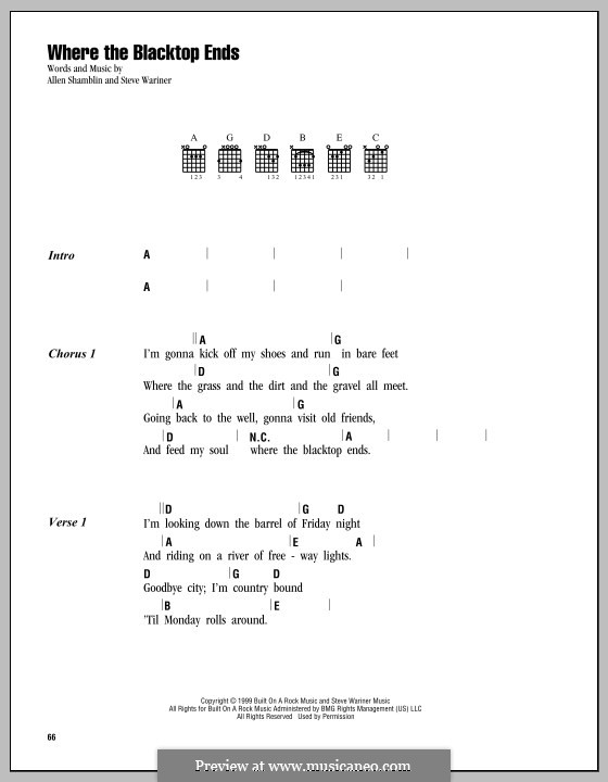 Where the Blacktop Ends: Текст, аккорды by Allen Shamblin, Steve Wariner