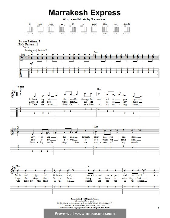 Marrakesh Express (Crosby, Stills & Nash): Гитарная табулатура by Graham Nash