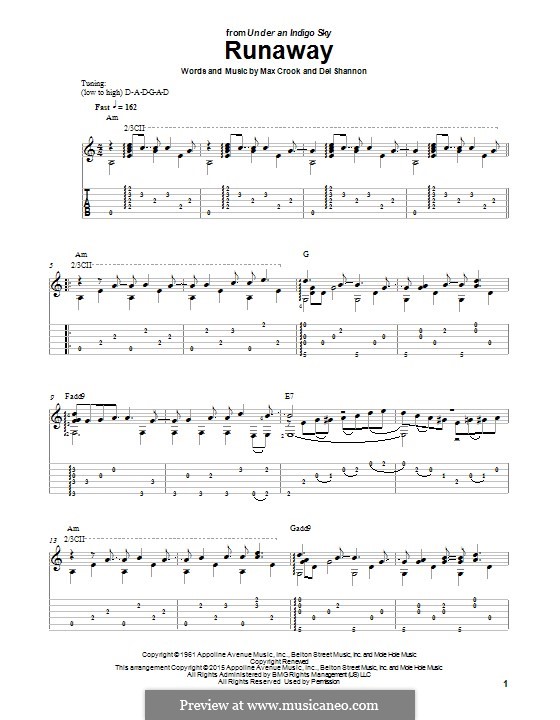 Runaway: Гитарная табулатура by Del Shannon, Max Crook