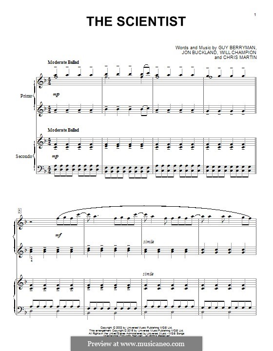 The Scientist (Coldplay): Для фортепиано в 4 руки by Chris Martin, Guy Berryman, Jonny Buckland, Will Champion