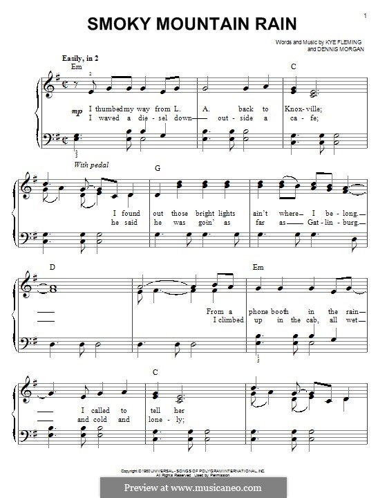 Smoky Mountain Rain (Ronnie Milsap): Для фортепиано by Dennis Morgan, Kye Fleming