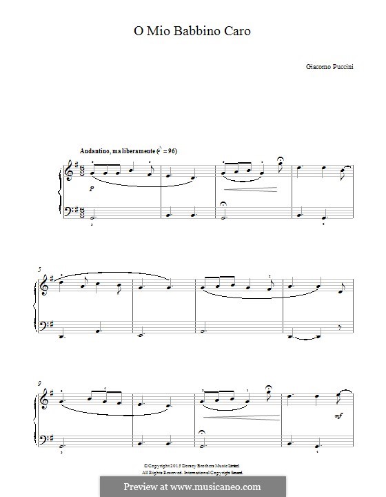O mio babbino caro: Для фортепиано by Джакомо Пуччини