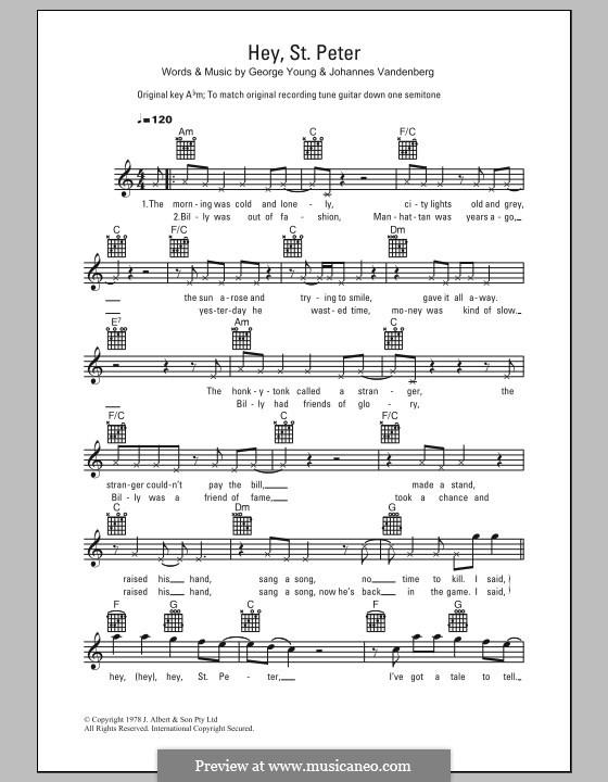Hey, St. Peter (Flash and The Pan): Текст, аккорды by George Young, Johannes Vandenberg