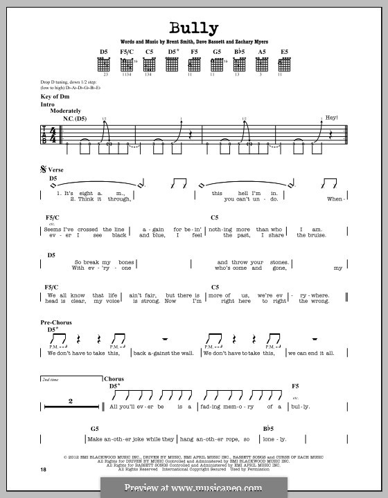 Bully (Shinedown): Гитарная табулатура by Brent Smith, Dave Bassett, Zachary Myers