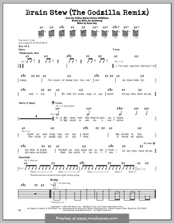 Brain Stew / The Godzilla Remix (Green Day): Гитарная табулатура by Billie Joe Armstrong