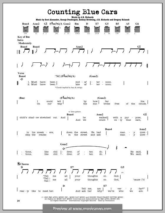 Counting Blue Cars (Dishwalla): Гитарная табулатура by George Pendergast, Gregory Kolanek, J.R. Richards, Scot Alexander