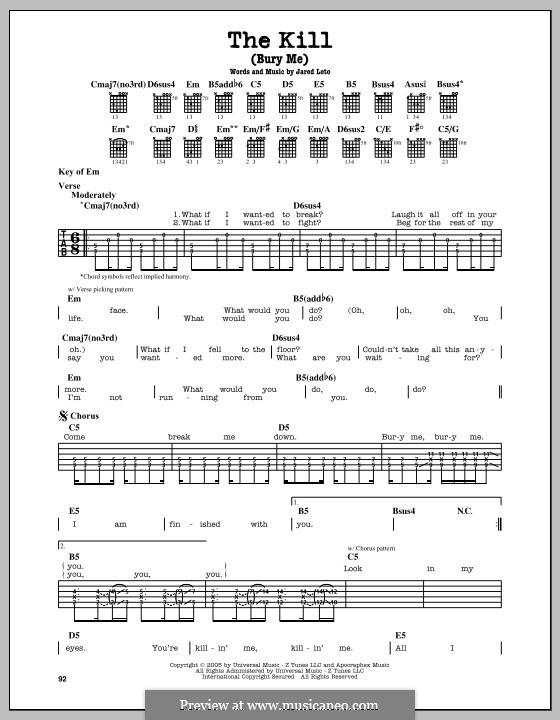 The Kill (Bury Me): Гитарная табулатура by Jared Leto