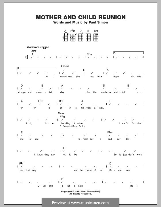 Mother and Child Reunion: Для укулеле by Paul Simon